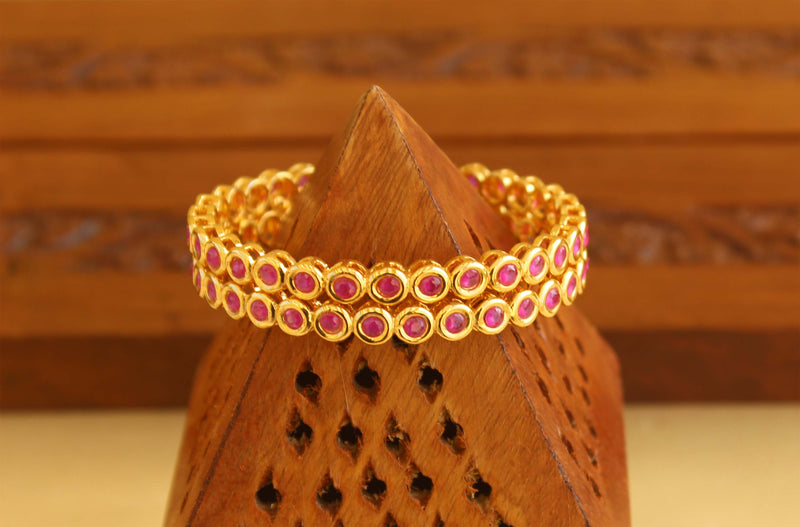 Designer Gold Plated Ruby Bangles M1940