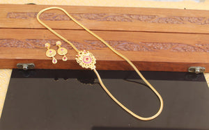 Designer Gold Plated Kempu Pendant Set M2510