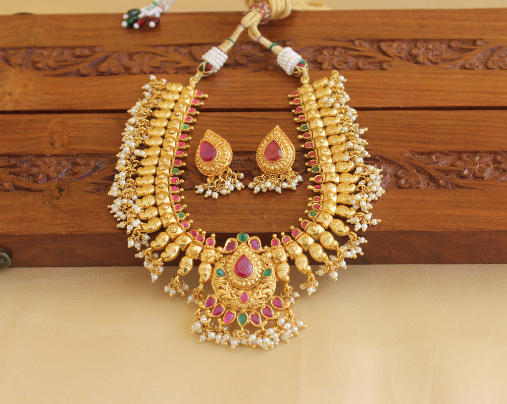 Designer Gold Plated Kempu Mango Necklace Set M1917