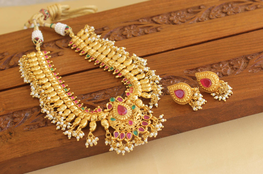 Designer Gold Plated Kempu Mango Necklace Set M1917