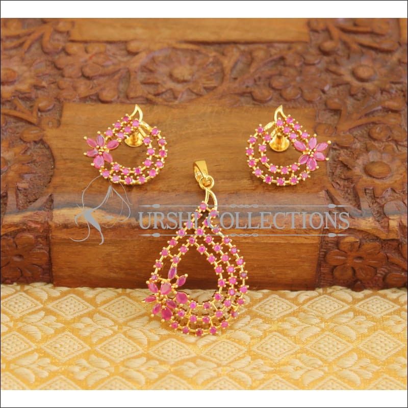 Designer CZ Gold plated pendant set M203 - RUBY - Pendant Set