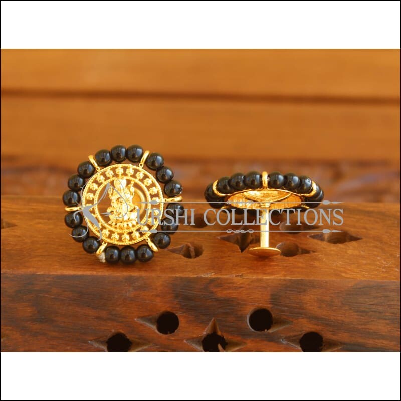 Designer Gold Plated black Pearl Temple Earrings M1993 - Earrings