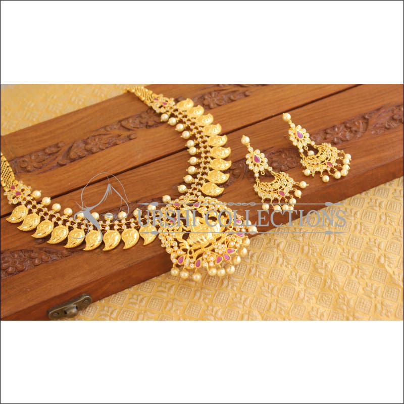 Designer Gold Plated CZ Temple Necklace Set M2294