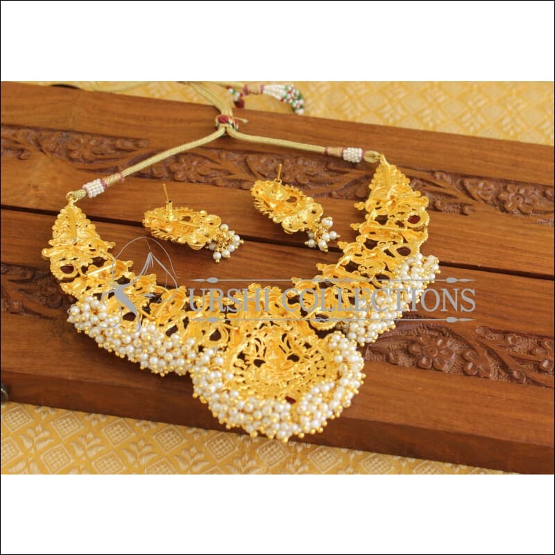 Designer Gold Plated CZ Temple Peacock Necklace Set M1979 - Necklace Set