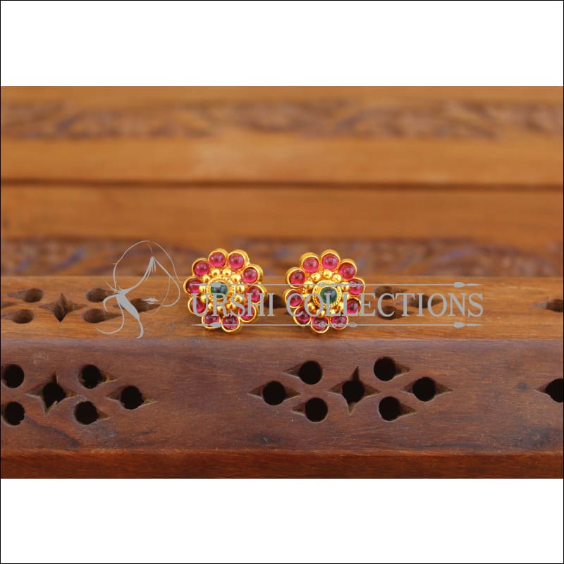 Designer Gold Plated Kempu Earrings M2726 - Multicolor - Earrings