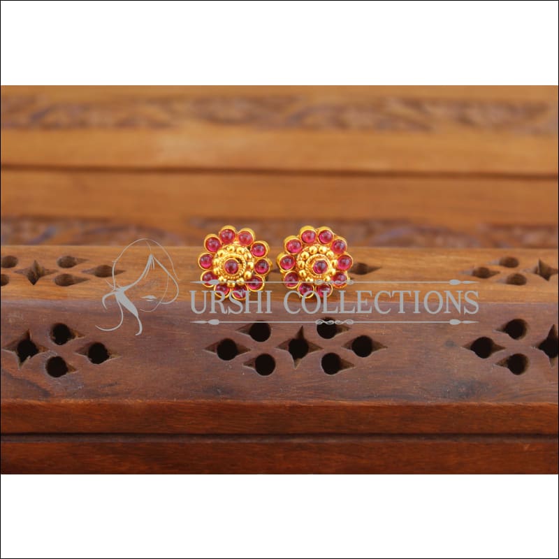 Designer Gold Plated Kempu Earrings M2726 - Red - Earrings