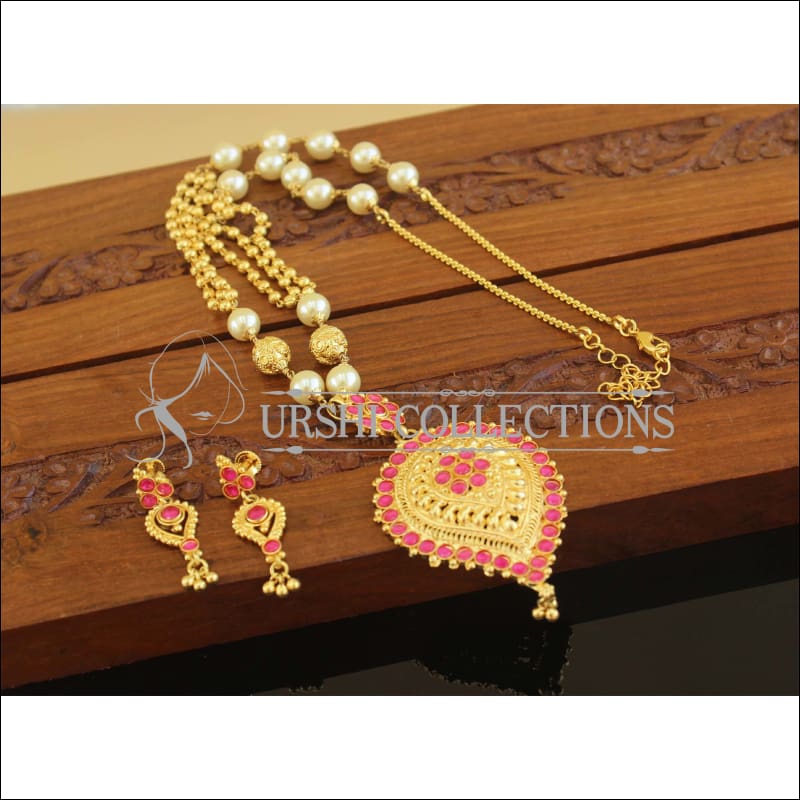 Designer Gold plated Kempu handmade necklace set M1186 - Necklace Set