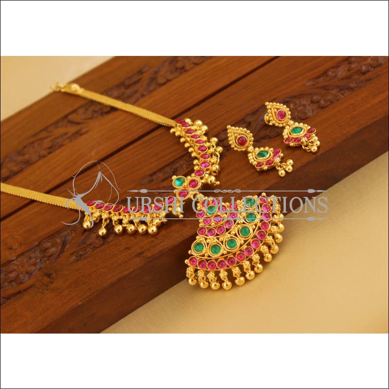 Designer Gold plated Kempu Necklace M1189 - Necklace Set
