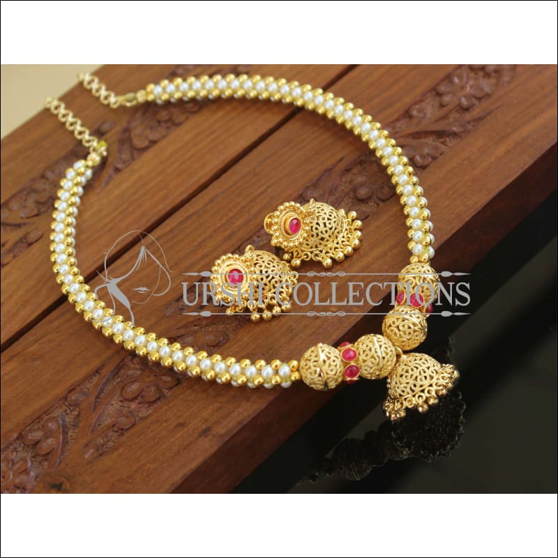 Designer Gold Plated Kempu Necklace Set M1162 - Necklace Set