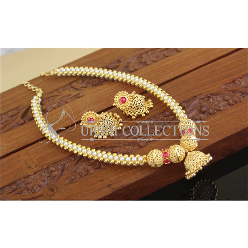 Designer Gold Plated Kempu Necklace Set M1162 - Necklace Set