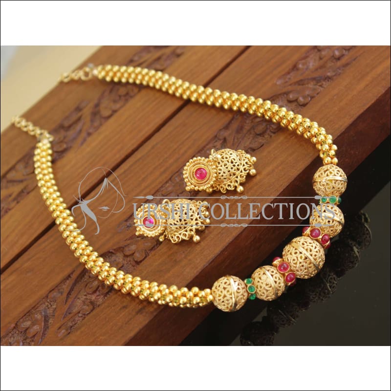 Designer Gold Plated Kempu Necklace Set M1169 - Necklace Set