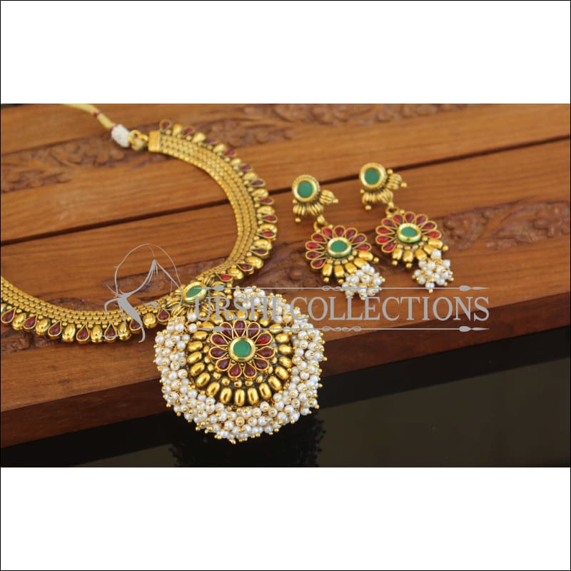 Designer Gold Plated Kempu Necklace Set M2639 - Necklace Set