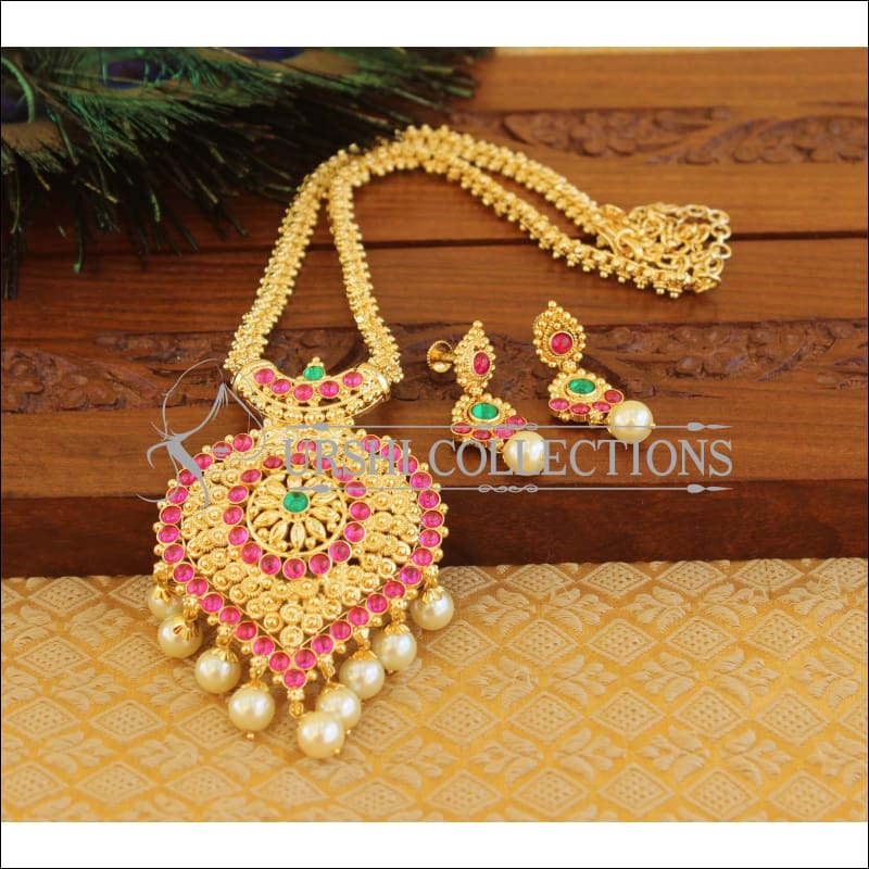 Designer Gold Plated Kempu Necklace Set M863 - multy - Necklace Set