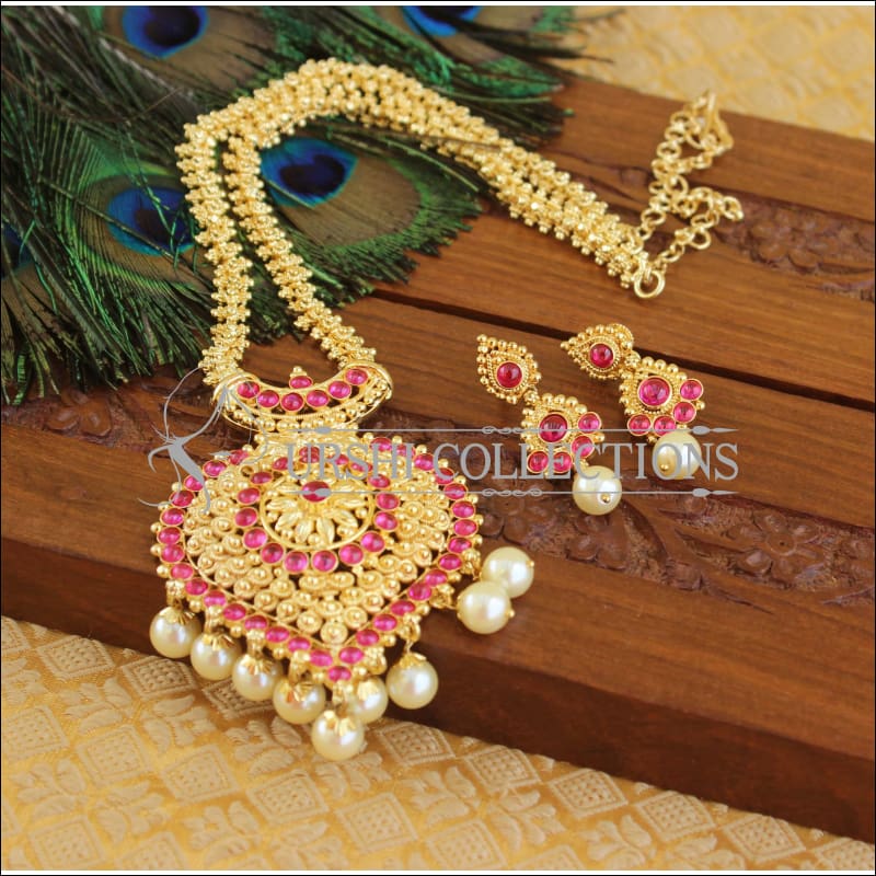 Designer Gold Plated Kempu Necklace Set M863 - Necklace Set