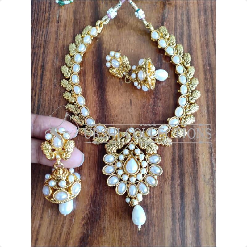 DESIGNER GOLD PLATED KEMPU NECKLACE SET UTV1024 - Necklace Set