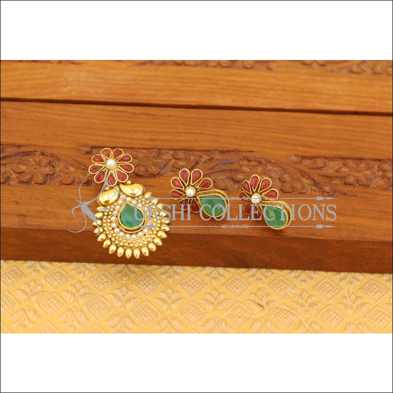 Designer Gold Plated Kempu Pendant Set M2792 - Pendant Set