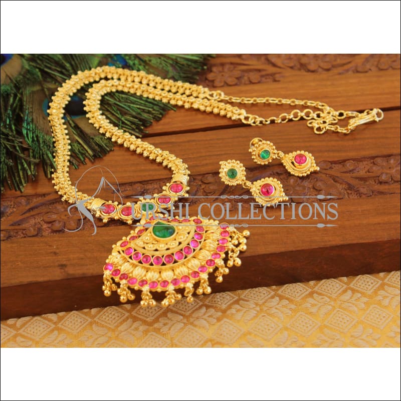 Designer kempu gold plated necklace set M870 - Necklace Set