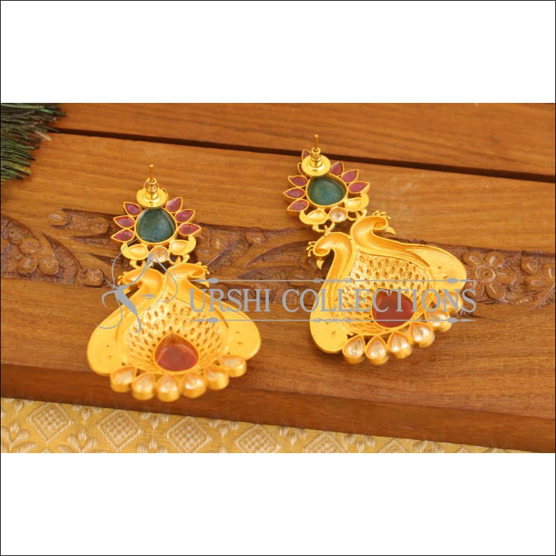 Designer matte finish peacock earrings U-37 - EARRINGS