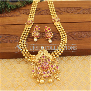 Designer peacock high gold necklace set with screw back earrings M1206 - RED - Necklace Set