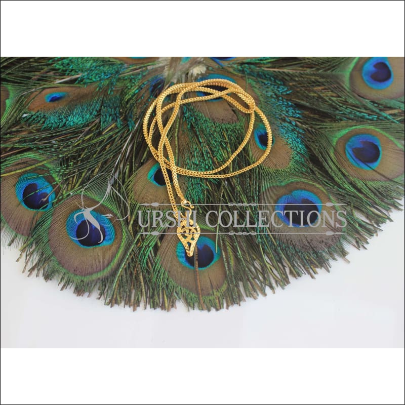 Gold Platted Om Pendant Long Chain U-55 - necklace