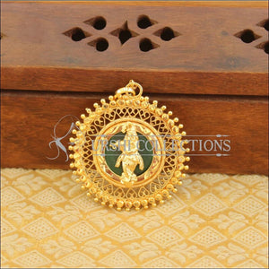 Kerala style gold plated Krishna pendant M1005 - green - Pendant Set