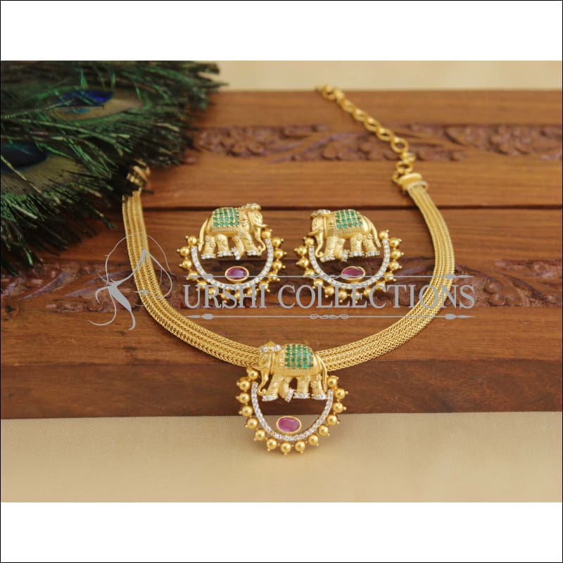 Lovely Designer matte finish elephant CZ Necklace set M1053 - Necklace Set