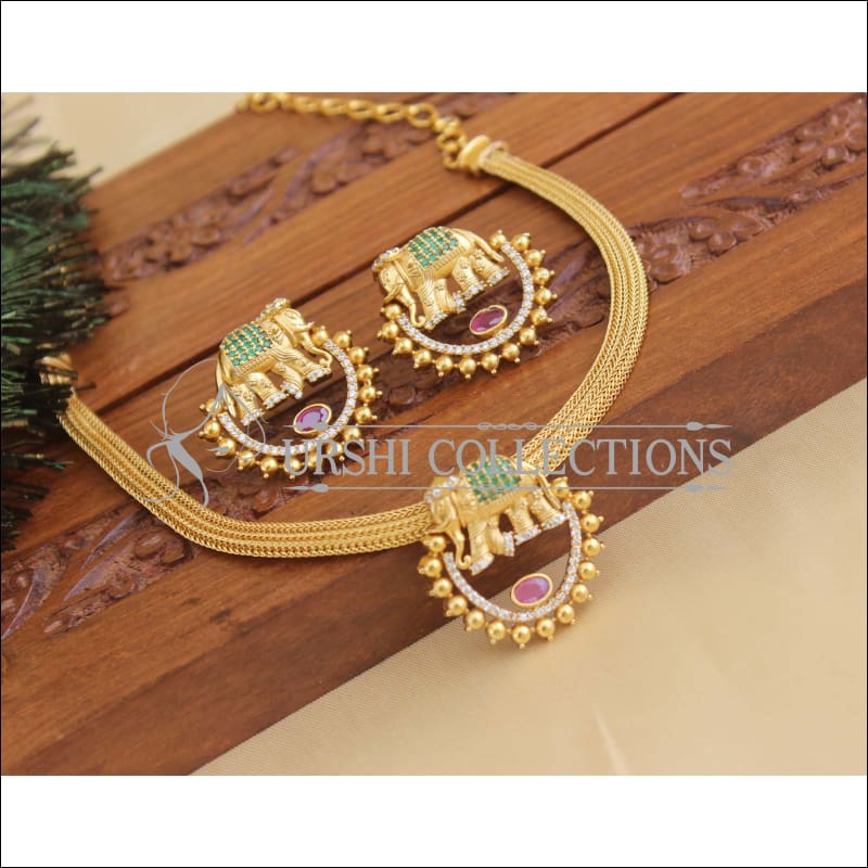 Lovely Designer matte finish elephant CZ Necklace set M1053 - Necklace Set