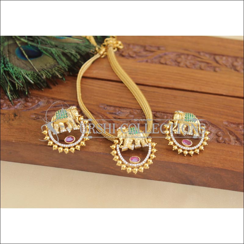 Lovely Designer matte finish elephant CZ Necklace set M1053 - Necklace Set