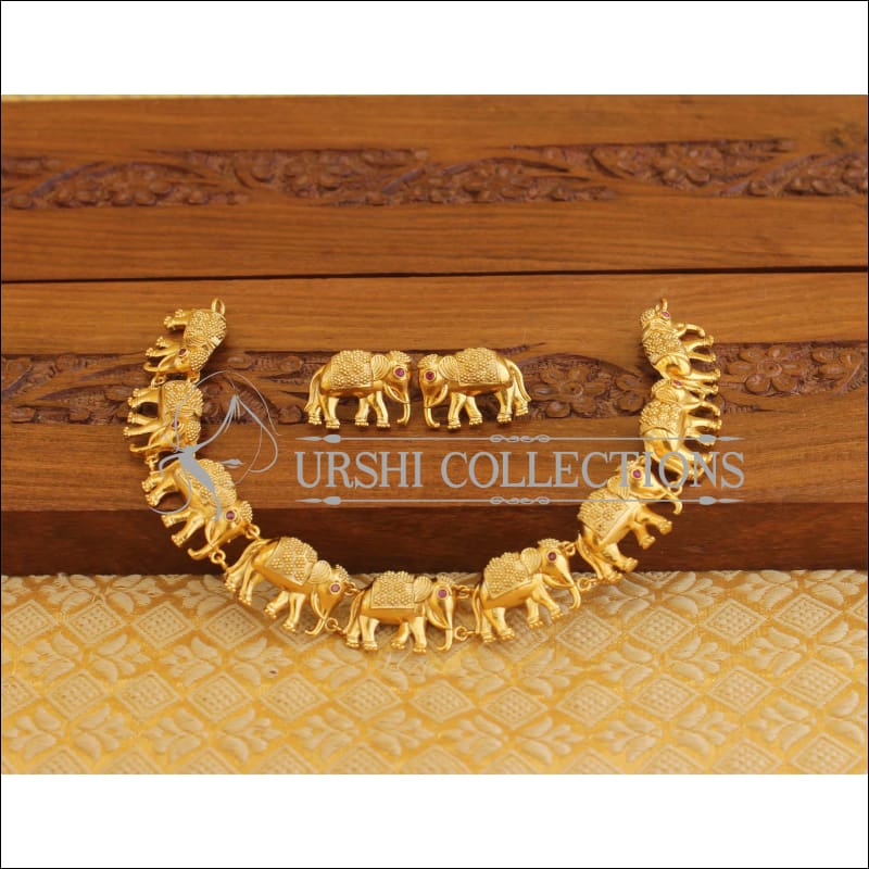 Matte Finish Elephant Necklace Set M1316 - Necklace Set