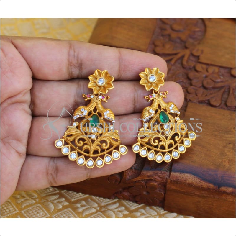 BEAUTIFUL CZ MATTE FINISH PEACOCK NECKLACE SET UTV187 - Necklace Set