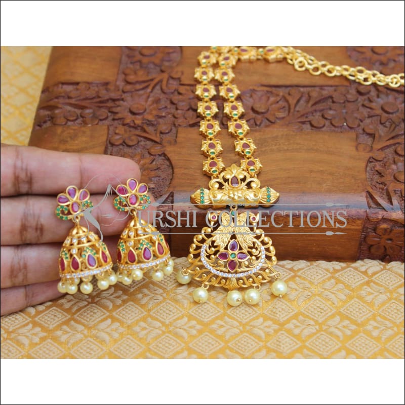 BEAUTIFUL CZ MATTE FINISH PEACOCK NECKLACE SET UTV189 - Necklace Set