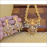 BEAUTIFUL CZ MATTE FINISH TEMPLE PEACOCK NECKLACE SET UTV186 - Necklace Set