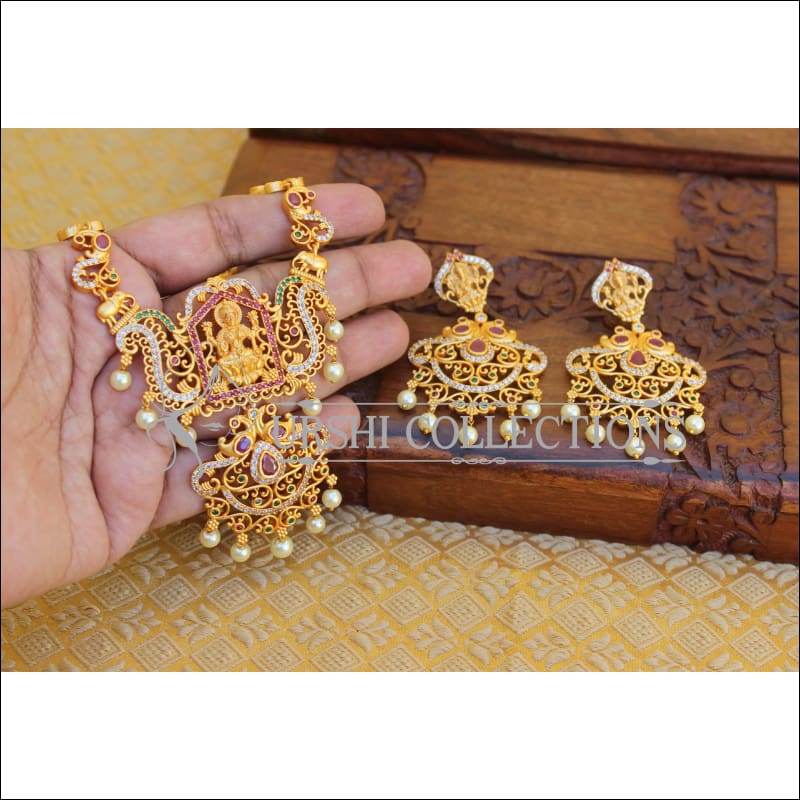 BEAUTIFUL CZ MATTE FINISH TEMPLE PEACOCK NECKLACE SET UTV186 - Necklace Set