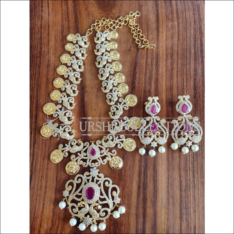 BEAUTIFUL DESIGNER CZ LAKSHMI NECKLACE SET UTV983 - Necklace Set