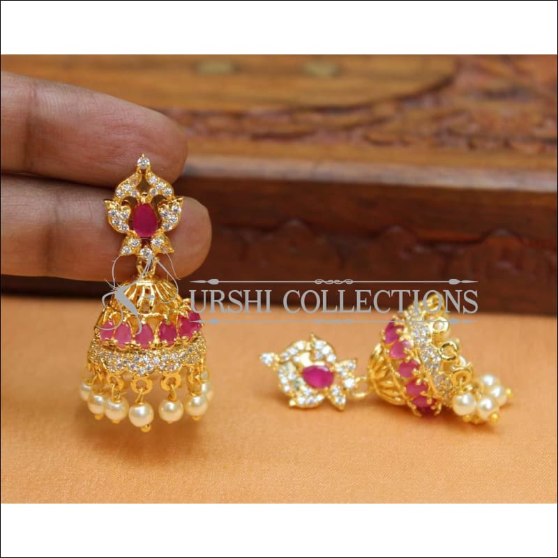 Designer CZ Earrings UC-NEW427 - Red - Earrings