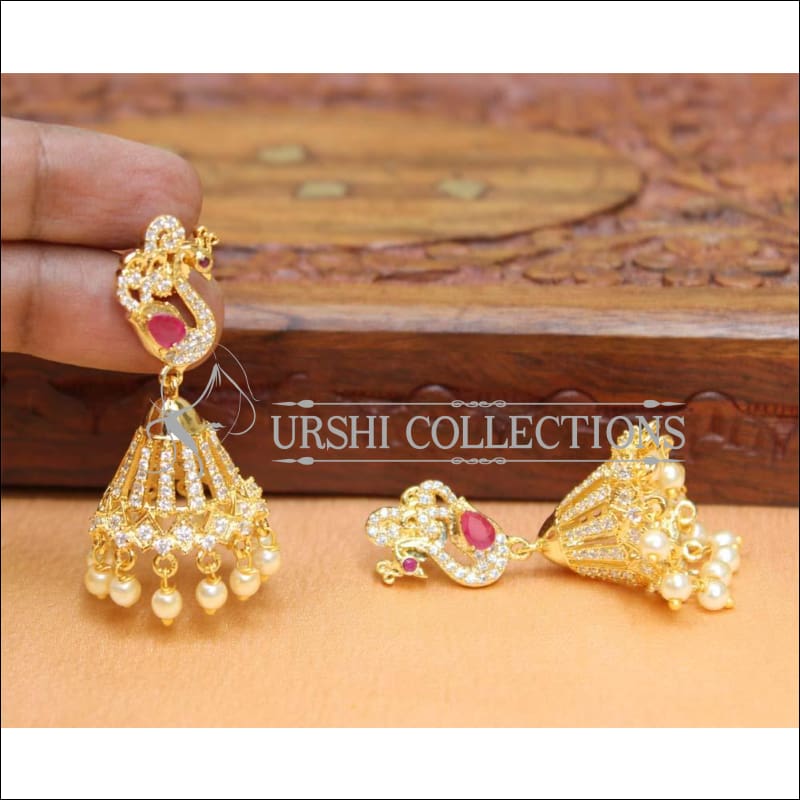 Designer CZ Earrings UC-NEW433 - Red - Earrings
