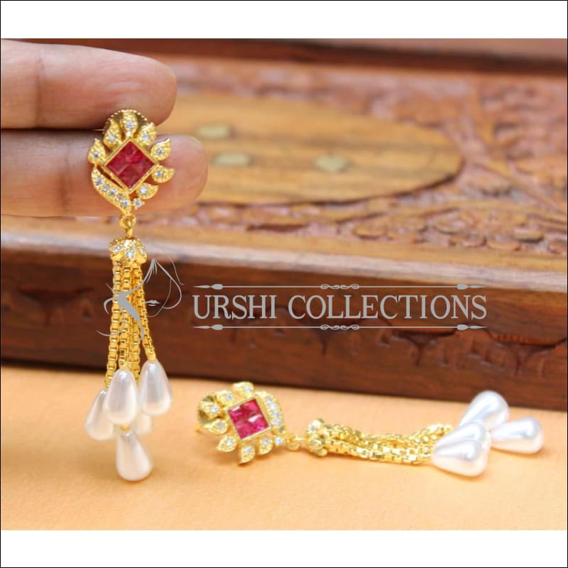 Designer CZ Earrings UC-NEW436 - Red - Earrings