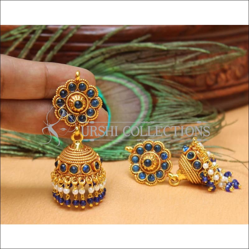 Designer Geru Polish Earrings Set UC-NEW1076 - Blue - Earrings