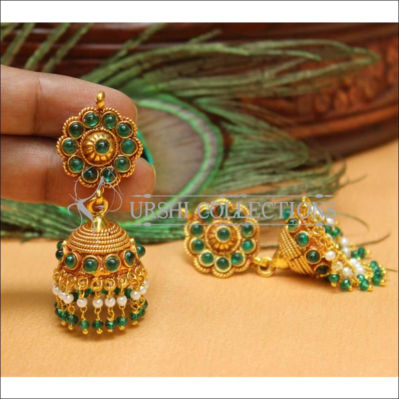 Designer Geru Polish Earrings Set UC-NEW1076 - Green - Earrings
