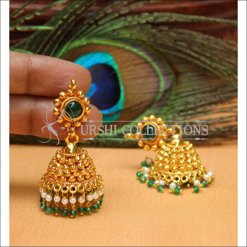 Designer Geru Polish Earrings Set UC-NEW1088 - Green - Earrings