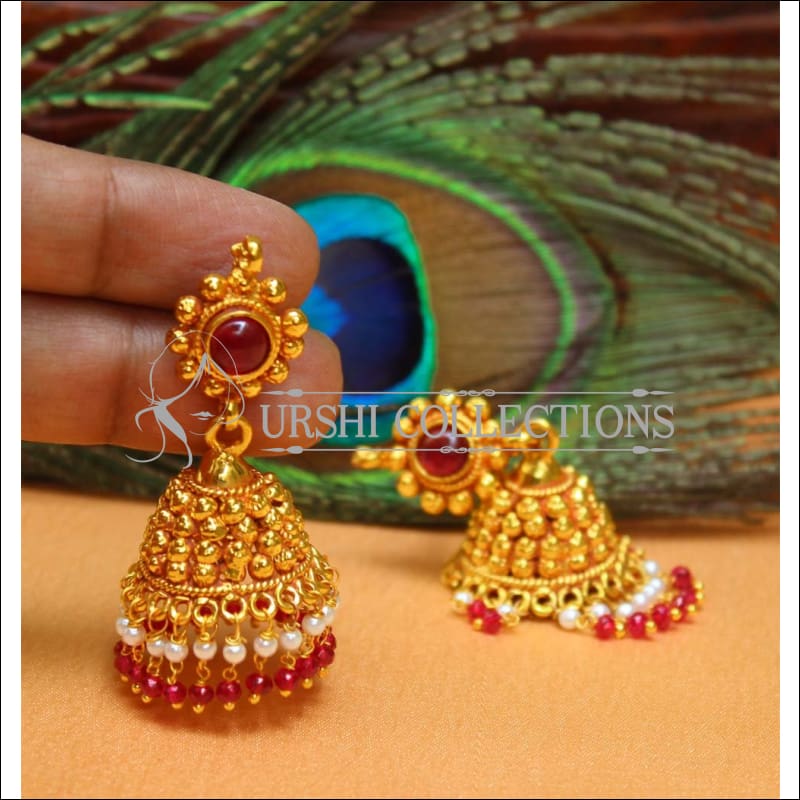 Designer Geru Polish Earrings Set UC-NEW1088 - Ruby - Earrings