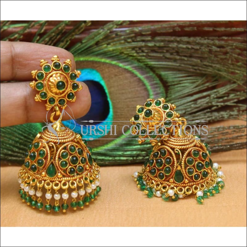 Designer Geru Polish Earrings Set UC-NEW1098 - Green - Earrings