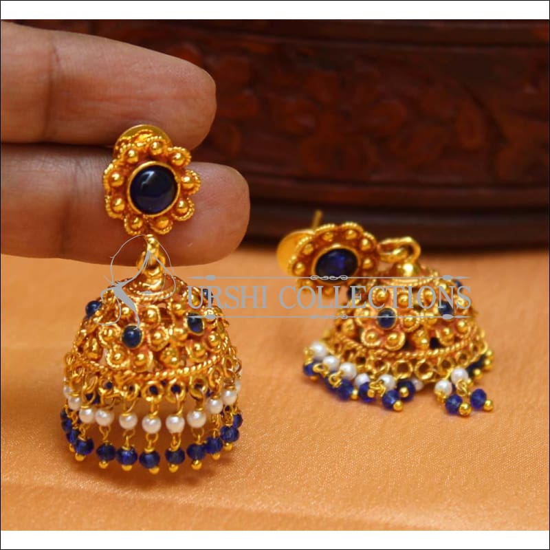 Designer Geru Polish Earrings Set UC-NEW1106 - Blue - Earrings