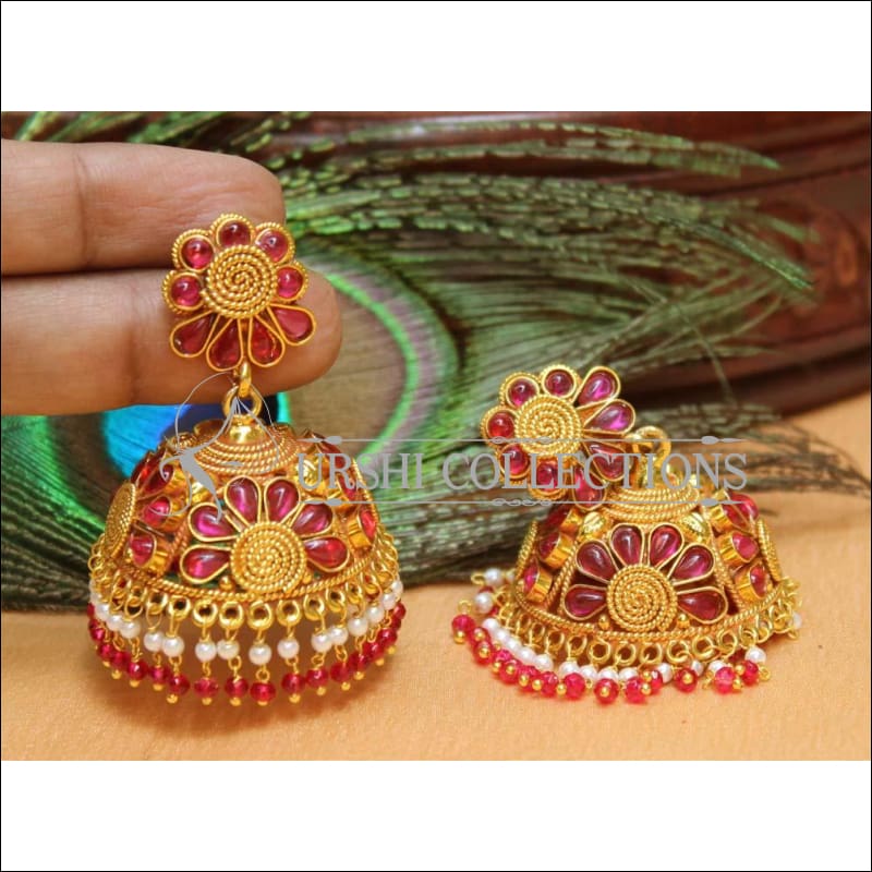 Designer Geru Polish Earrings Set UC-NEW1114 - Ruby - Earrings