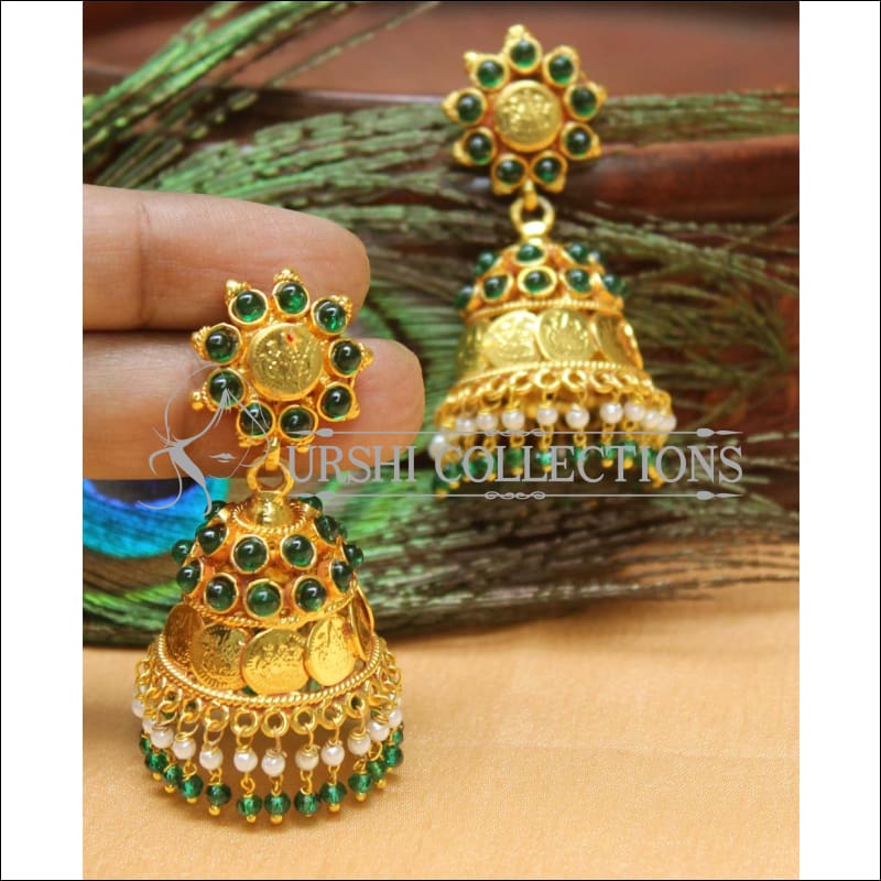 Designer Geru Polish Lakshmi Earrings Set UC-NEW1084 - Green - Earrings