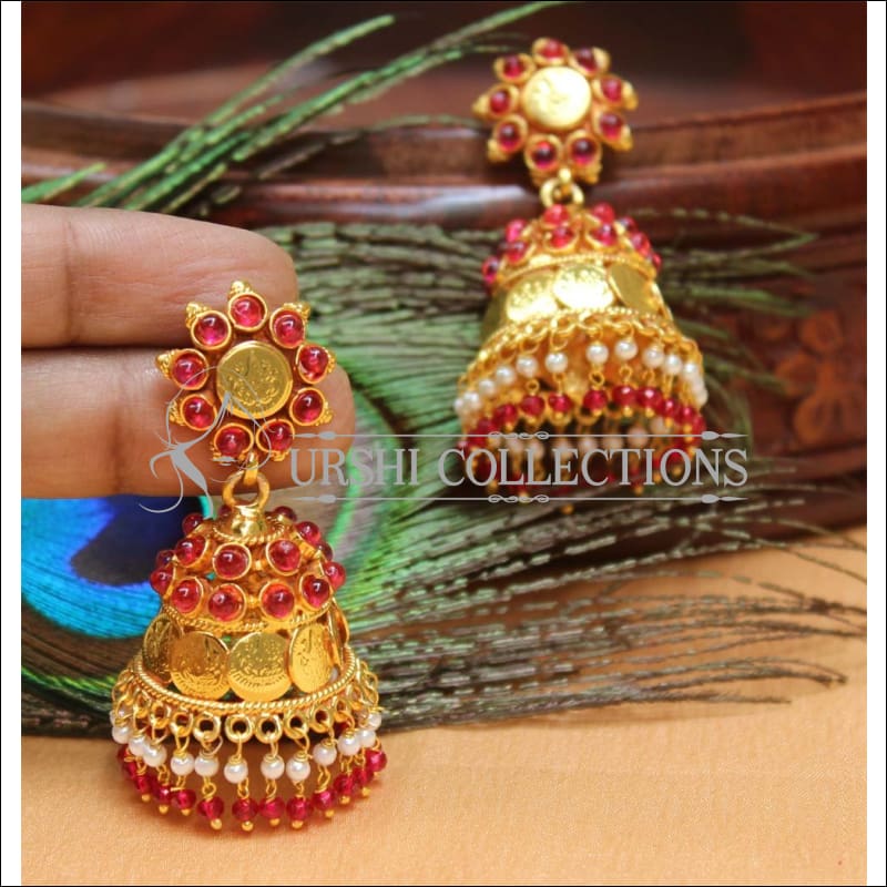 Designer Geru Polish Lakshmi Earrings Set UC-NEW1084 - Ruby - Earrings