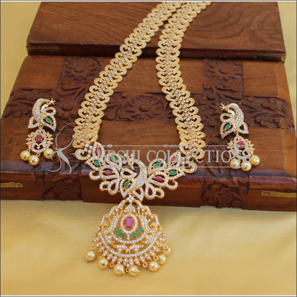 ZENEME Women's Gold Plated Peacock Necklace Set | Hyderabadi Pearl Jewelry Set With Earrings | Ethnic Party Wear - View #7