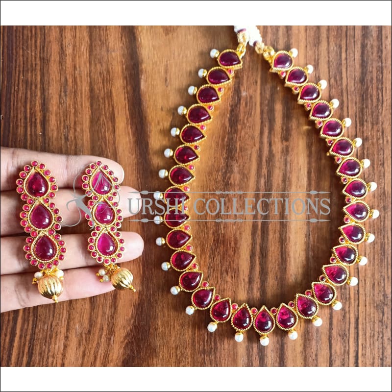 DESIGNER GOLD PLATED KEMPU NECKLACE SET UTV1110 - Necklace Set