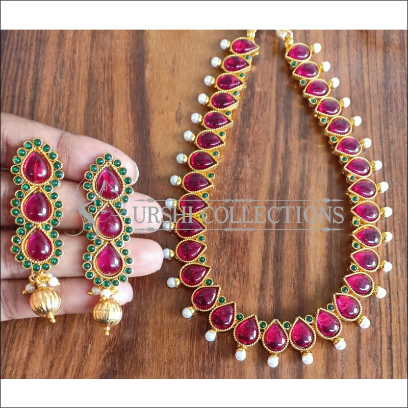 DESIGNER GOLD PLATED KEMPU NECKLACE SET UTV1110 - Necklace Set