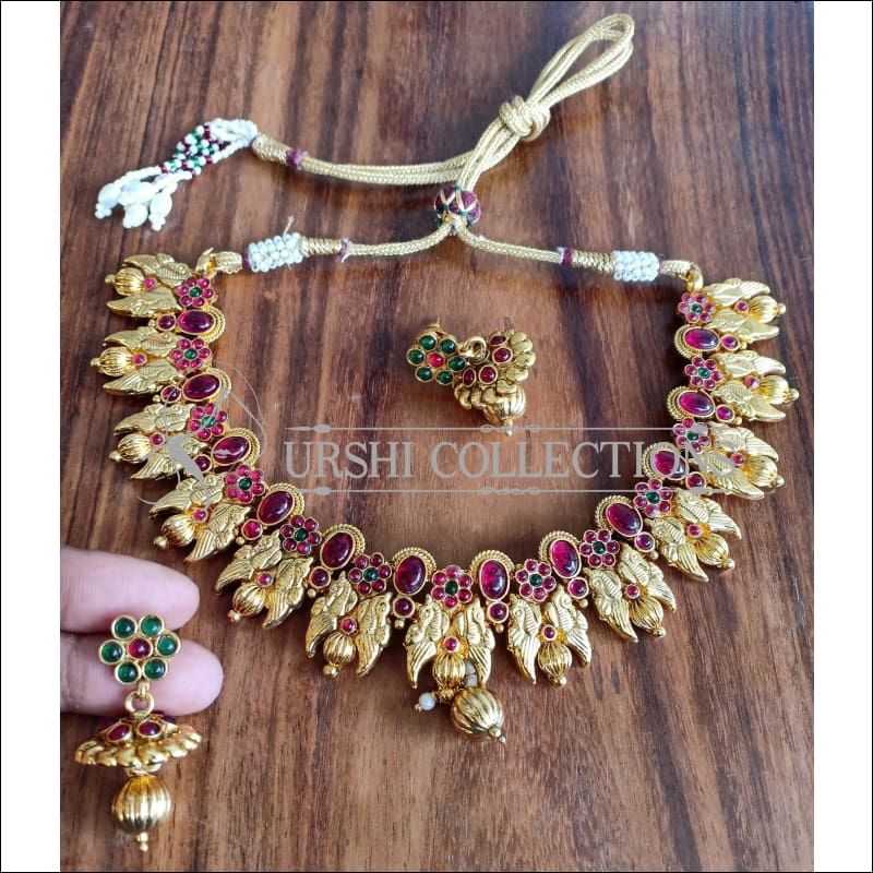DESIGNER GOLD PLATED KEMPU NECKLACE SET UTV1144 - Necklace Set